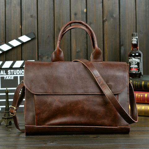 2022 New Men's Bag Portable Tide Korean Style Of Crazy Horse Leather Shoulder Slung Business Computer Briefcase ► Photo 1/6