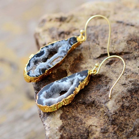 Women Earrings Unique Natural Druzy Dangle Earrings Designer Bohemian Earrings US European Drusy Jewelry Dropshipping ► Photo 1/6