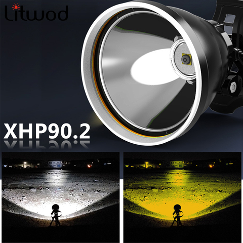 Xhp90.2 White Yellow Color Led Headlamp Headlight Head Lamp Flashlight Torch 32W Bulbs 3* 18650 Battery Power Bank 7800mah Light ► Photo 1/6