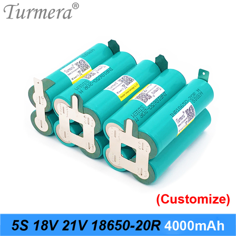 Turmera 5S2P 18V 21V INR18650-20RM 4000mAh 20A Battery Soldering Battery for 18V Screwdriver 21V Shurika  and Vacuum Cleaner Use ► Photo 1/5