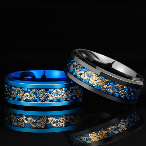 Vintage Chinese Kongfu Dragon 8mm Blue Black Animal  Steel Ring For Men Women Luxury Beautiful Big Party Fashion Snake Rings ► Photo 1/6