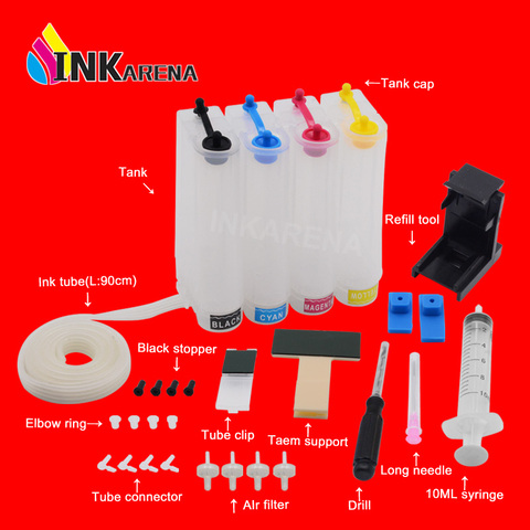 INKARENA Ciss Ink Kit Replacement For HP 650 650XL CZ101AE CZ102AE Deskjet Advantage 2515 1015 1515 2545 2645 Printer Cis Tank ► Photo 1/6