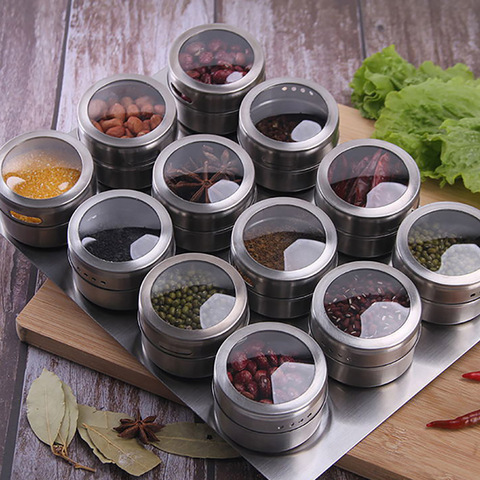 1/3/12 Pcs Magnetic Spice Jar Set With Stainless Steel Spice Tins Spice Storage Container Pepper Seasoning Sprays Tools ► Photo 1/1