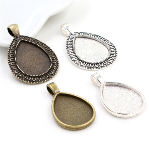 10pcs 18x25mm Inner Size Antique Bronze Silver Plated Drop Style Cameo Cabochon Base Setting Charms Pendant necklace findings ► Photo 1/5