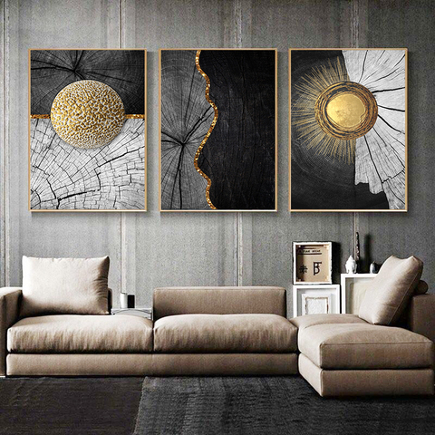 Modern Abstract Golden Black Canvas Painting Wood Texture Nordic Posters and Prints Wall Art Pictures for Living Room Home Decor ► Photo 1/6