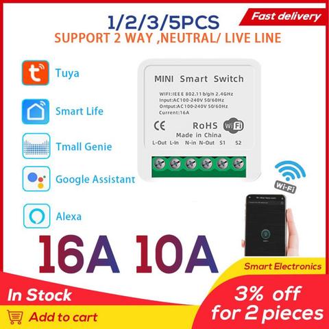 5PCS 16A /10A Mini Tuya WiFi Switch Led Light Smart Life push Module Supports 2 Way APP Voice Relay Timer Google Home Alexa ► Photo 1/6