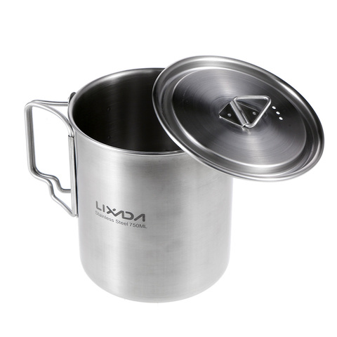 Lixada 750ml Stainless Steel Pot Cups Portable Water Mug Cup Outdoor Camping Cooking Picnic Cup with Lid and Foldable Handle ► Photo 1/1
