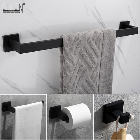 ELLEN Matte Black Bathroom Hardware Set Black Robe Hook Towel Bar Toilet Paper Holder Bath Bathroom Accessories EL990S ► Photo 1/6