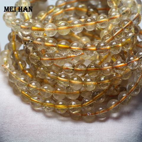 Meihan natural Golden Rutilated quartz 7.5-8mm  8-8.5mm (2 braceletes/set) smooth round loose beads stone for jewelry making ► Photo 1/2