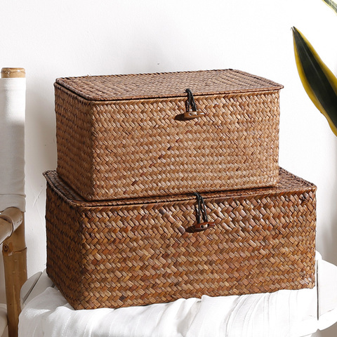 1PCS Manual Woven Storage Basket Lid Debris Consolidation Storage Box Storage Basket Sorting Box Jewelry Box     WF1016 ► Photo 1/5