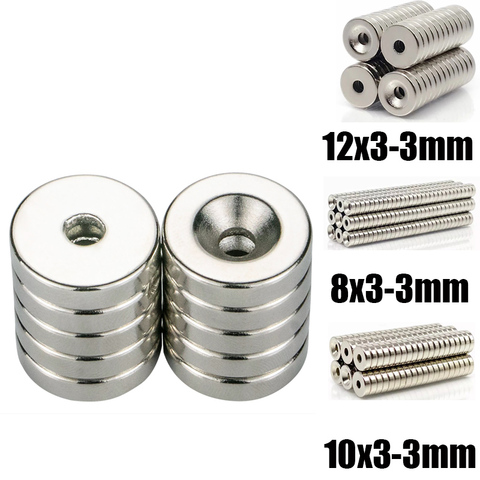 5 10 20Pcs 8x3 10x3 12x3 Hole 3mm N35 NdFeB Countersunk Round Hole Magnet Super Powerful Strong Permanent Magnetic imane Disc ► Photo 1/6