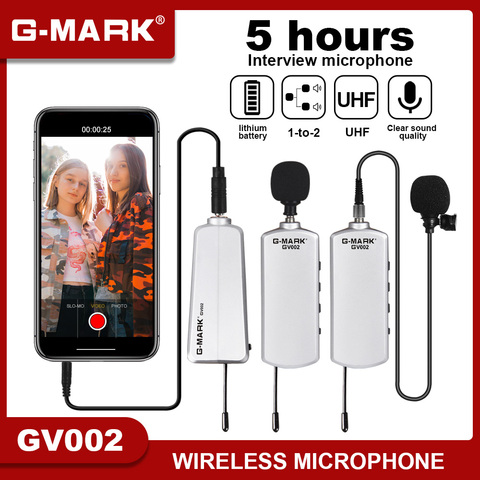 Camera Microphone Wireless G-MARK GV002 lavalier Mic for Asmr DSLR Interview Live recording lithium battery 50m Wireless range ► Photo 1/6