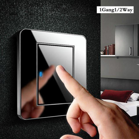 Type 86 Household switch socket any point Black Mirror Glass LED 1 2 3 4Gang 1Way 2Way Wall Switch Socket Panel EU USB Socket ► Photo 1/6