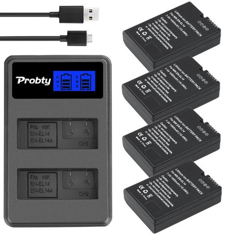 Probty 7.4V 1400mAh EN-EL14 EN EL14 EN-EL14a Battery + LCD Dual Charger for Nikon  P7800,P7100,D3400,D5500,D5300,D5200,D3200 ► Photo 1/6