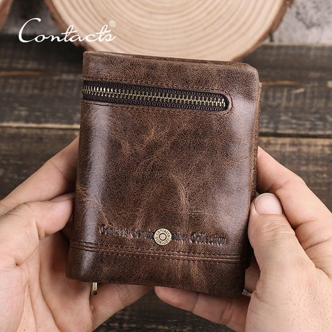 CONTACT'S Leather Men Wallet Quality Mini Wallets Genuine Leather Small Coin Purse Card Holder Casual Portfolio Male Carteiras ► Photo 1/1