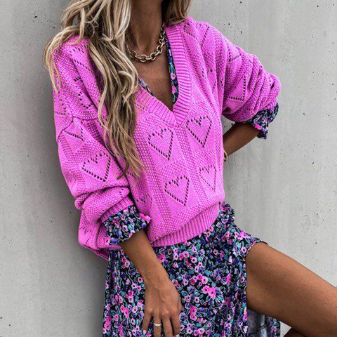 TEELYNN White Long Sleeve Pullovers Women Sweaters Vintage Sweet Heart V Neck 2022 Boho Spring Autumn Warm Knitted Casual Tops ► Photo 1/6