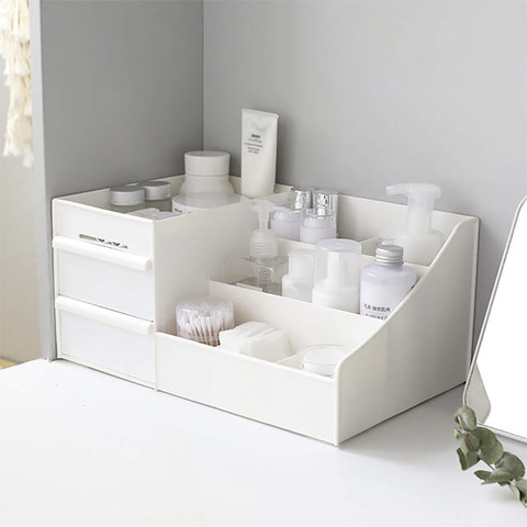Organizer Make Up Storage Plastic Box Wooden Large Capacity Cosmetic Storage Drawer Makeup Dressing Table Skin Care Rack Swabs ► Photo 1/6