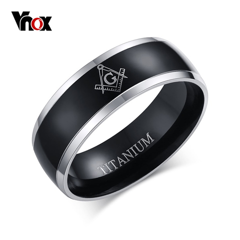 Vnox Brand 100% Titanium Carbide Ring Freemasonry Masonic Black Men Ring Free Mason ► Photo 1/6