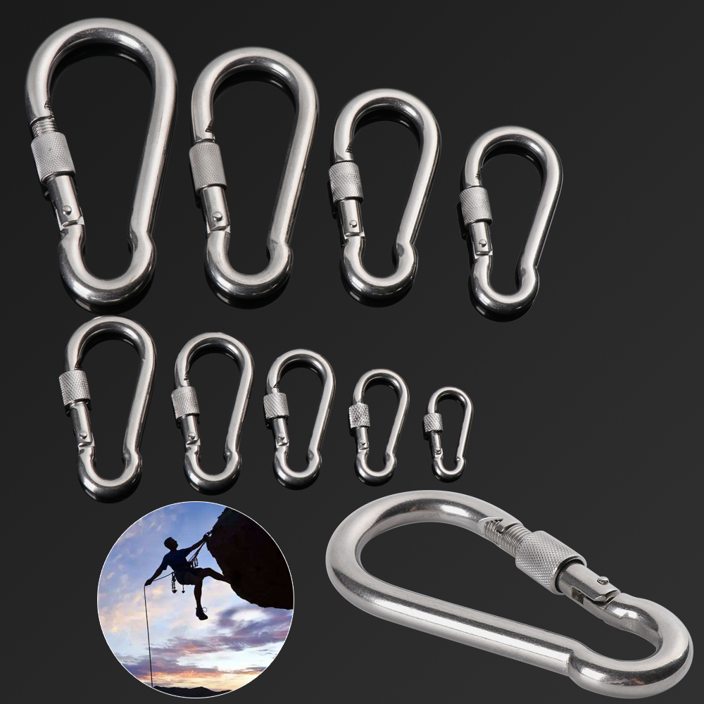 M4~M12 New 304 Stainless Steel D Shape Screw Lock Carabiner Clip Snap Hook Ring 