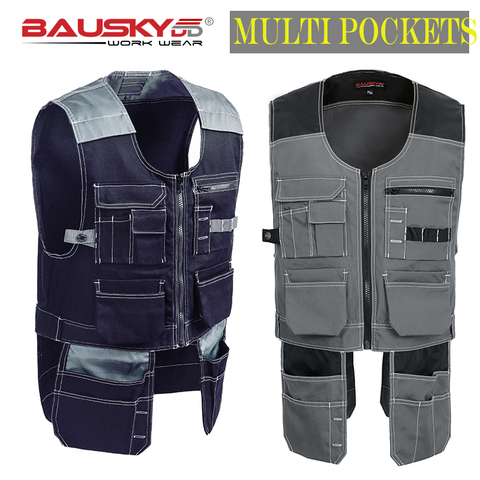 Bauskydd High Quality Men Male Female Outdoor Workwear Mens Work Vests Multifunction Tool Multi Pockets Vests Blue/Grey ► Photo 1/6