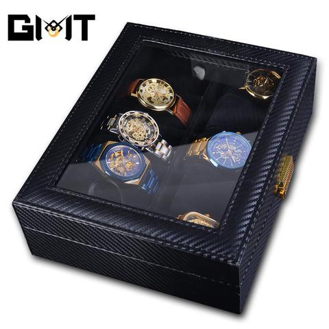 10 Slots Black Genuine Leather Watch Box Portable Travel Gift Watch Case Watch Holder Organizer Collector Clock Storage Box ► Photo 1/5