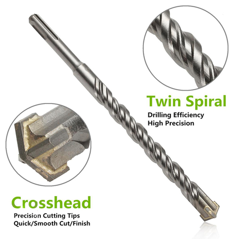 110/160/210mm SDS Plus Masonry Crosshead Twin spiral Hammer Drill Bits 6/8/10/12/14/16mm Twist Drill Bit for Woodworking & Metal ► Photo 1/6
