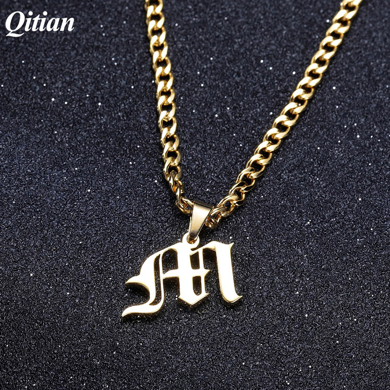Gold Retro Large Initial Necklace Personalized Name Necklace 