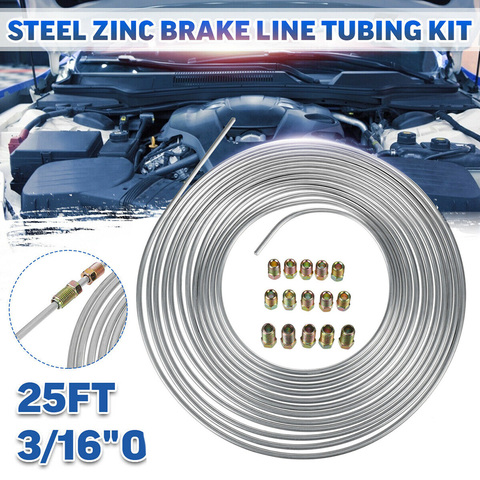 2022 25Ft Coil Roll 3/16 Inch OD Steel Zinc Brake Line Fuel Tubing Pipe Kit and 15 Fittings CSL88 ► Photo 1/6