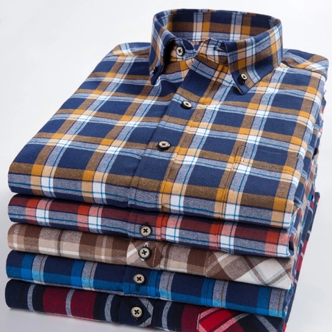 High Quality Large Size 8XL 7XL 6XL Flannel Plaid Shirt For Mens Long Sleeve Pure Cotton Soft Comfort Slim Fit Male Dress Shirts ► Photo 1/6