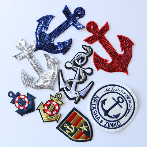 Fashion shiny Anchor patch Sequins icon Embroidered Applique Patches For kawaii clothes DIY Iron on Badges on a backpack ► Photo 1/6