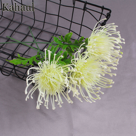 3pcs Big White Artificial Flowers for Wedding Decoration Faux Leucospermum Plastic Fake Flowers Branch Garden Outdoor Home Decor ► Photo 1/6