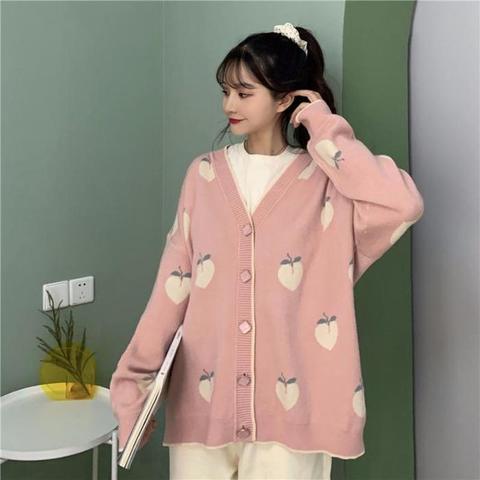 Winter Sweater Cardigan Cute Pink Coat Women Peach Cardigans Knitted Oversized Jacket 2022 Korean Autumn Long Sleeve Pull Femme ► Photo 1/6