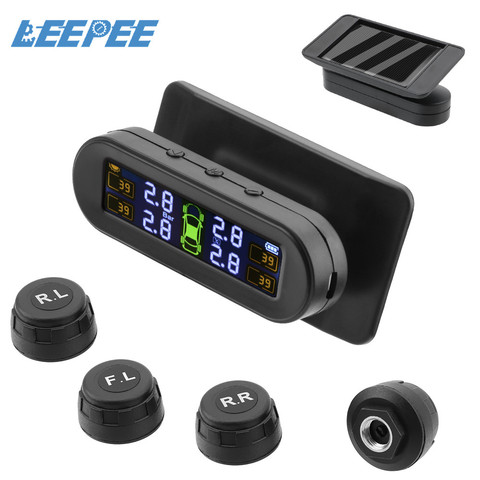 Intelligent Tire Pressure Monitoring System Solar TPMS Temperature Warning Fuel Save With 4 External Sensors Car Tyre Monitor ► Photo 1/6