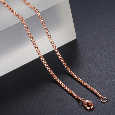 Fashion Simple 2mm Round Box Chain Necklaces For Women Men Stainless Steel Never Fade Rose Gold Color Tone Solid Metal KN555A ► Photo 1/6