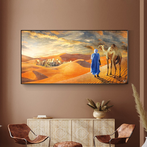 Oriental Tuareg Painting in the Desert Landscape Decoration - Posters and Canvas Prints Wall Art Painting for Living Room Decor ► Photo 1/5