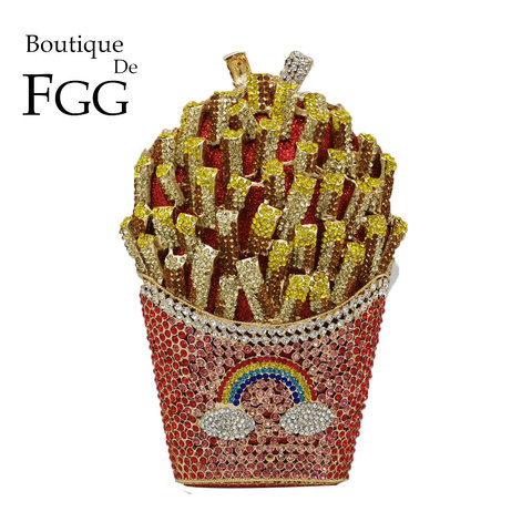 Boutique De FGG French Fries Chips Rainbow Clutch Minaudiere Bag Women Crystal Evening Bag Diamond Wedding Handbag Bridal Purse ► Photo 1/6