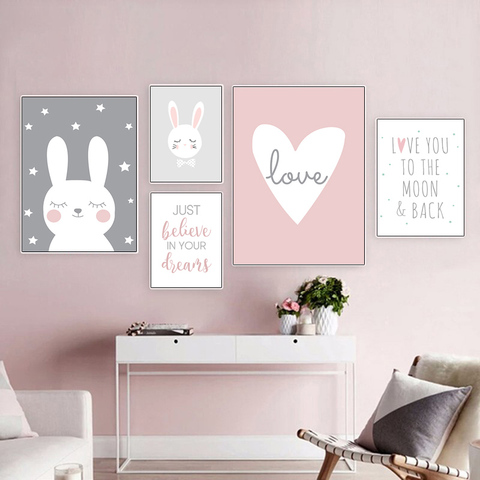 Nordic Canvas Painting Love Quote Baby Room Decor Poster and Print Pink Wall Art