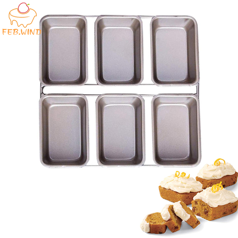 Non Stick Linked Mini Loaf Pan/Tray Carbon Steel Mini Bread Loaf Tins 6 Cavity Small Banana Bread Loafs Trays Baking Square  721 ► Photo 1/6