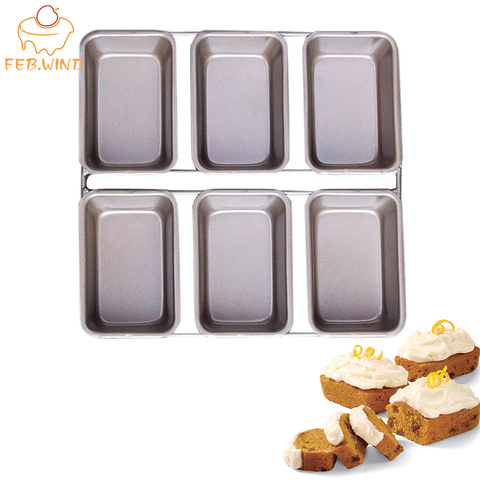 Non Stick Linked Mini Loaf Pan/Tray Carbon Steel Mini Bread Loaf Tins 6 Cavity Small Banana Bread Loafs Trays Baking Square  721 ► Photo 1/6