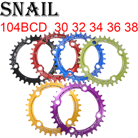 SNAIL Chain ring 104 BCD Round 30t 32t 34t 36t 38 tooth Narrow n Wide Ultralight Tooth Plate MTB Mountain Bike 104BCD Chainwheel ► Photo 1/6