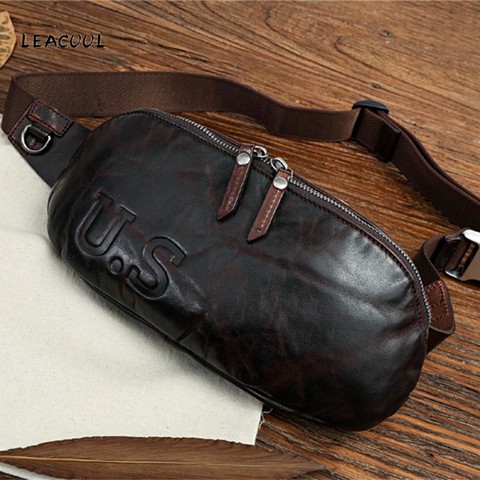 LEACOOL Cowhide Genuine Leather Messenger Bag Casual Crossbody Bag Fashion Handbag chest bag Male Shoulder Bag ► Photo 1/6
