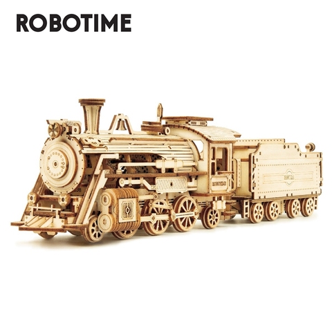 Robotime Rokr DIY 308pcs Laser Cutting Movable Steam Train Wooden Model Building Kits Assembly Toy Gift for Children Adult MC501 ► Photo 1/5