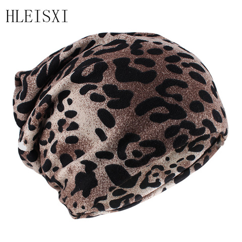 New Style Spring Autumn Warm Women Beanies Skullies Fashion Beauty Leopard Two Used Girl Hat Scarf Hip Hop Dance Hat Sale ► Photo 1/6