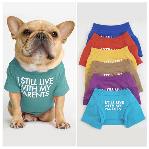 2022 Fashion Letters Printed Summer Dog T-shirt Pure Cotton Dog Clothes for French Bulldog Soft Breathable Pet Costume S-XXL 30E ► Photo 1/6