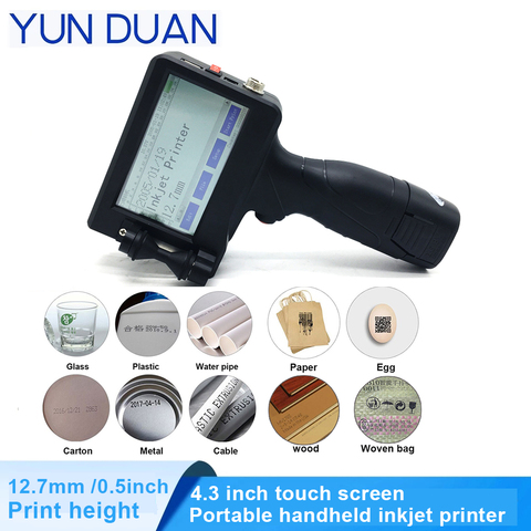 1/2 inch touch handheld inkjet printer Laser coder label Print machine with USB import QR /Barcode/ Date/ logo 12.7mm printer ► Photo 1/5