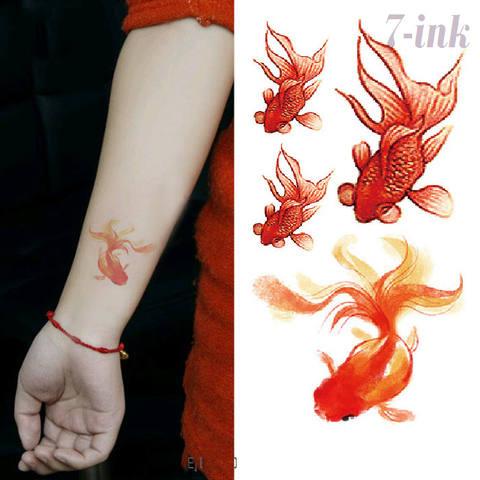 Waterproof Temporary Tattoo sticker Golden Fish tattoo  for Sleeves  Water Transfer fake tattoo 10.5*6 cm for kids adults ► Photo 1/6