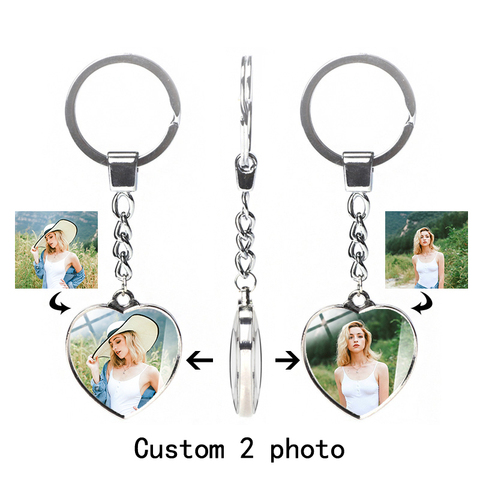 Custom keychain with personalized photo Double sided heart keychain female car family couple gift fashion crystal glass jewelry ► Photo 1/6