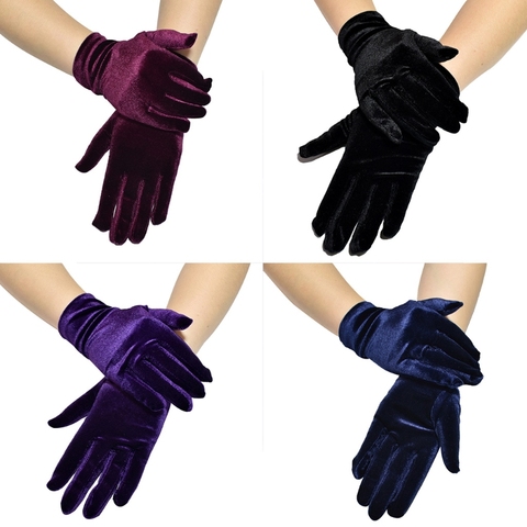 Women Short Velvet Full Finger Gloves Shiny Solid Color Female Gown Opera Banquet Dress Party Dance Elastic Stretchy Mittens ► Photo 1/6