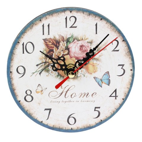 Practical Artistic Creative European Style Round Colorful Rustic Decorative Antique Wooden Home Wall Clock ► Photo 1/6