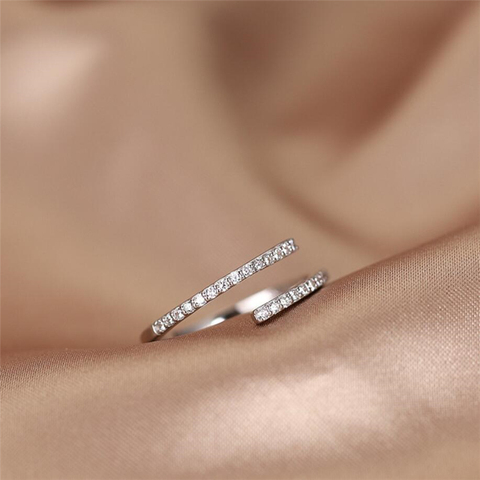Sole Memory Rhinestone Shiny Cool Zircon 925 Sterling Silver Female Resizable Opening Rings SRI558 ► Photo 1/4